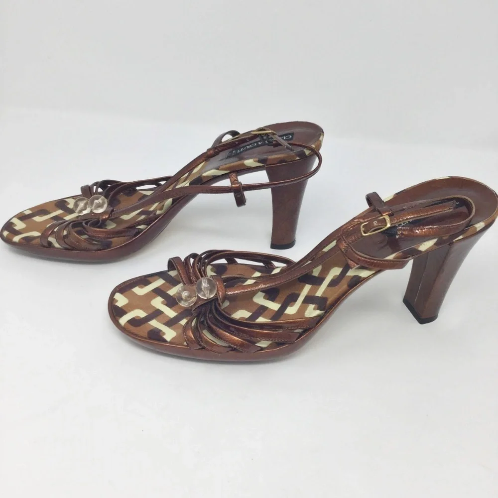 Claudia Ciuti Brown Patent Leather Heeled Sandals